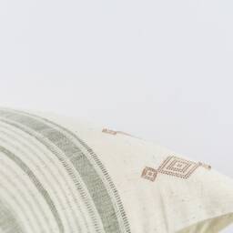 Sharad - Ivory Green Rust Pillow Cover With Poms - thumbnail 3
