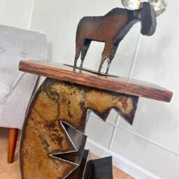 Tabletop Art Moose, Steel Freestanding Sculpture, Rust Metal Mantle - thumbnail 3