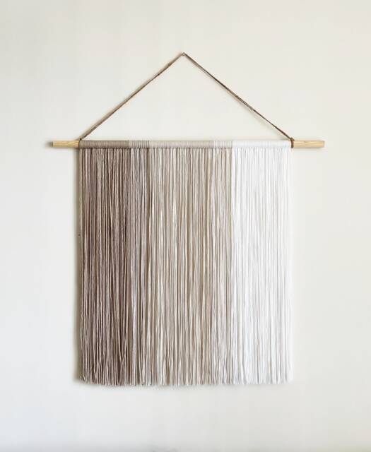 Neutral Ombre Yarn Wall Hanging On Wood Rod, Boho Decor