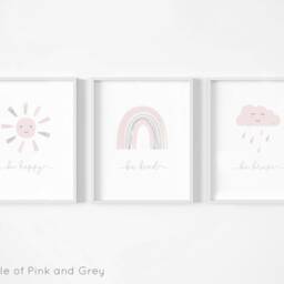 Neutral Rainbow Prints - Set Of 3, Pink Grey Nursery, Sun Rain Prints, Baby Girl Print, Nursery Wall Art - thumbnail 2