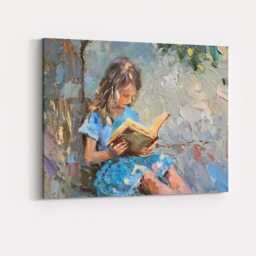 Impressionist Girl Reading Book Beneath Tree Serene Blue Garden Canvas Wall Art Print Decor Picture Ready To Hang - thumbnail 4