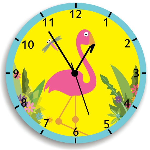 Pink Flamingo Wall Clock, Children Clock With Flamingo, Pattern Nursery Room Decor, Girls Wall Clock - image 1