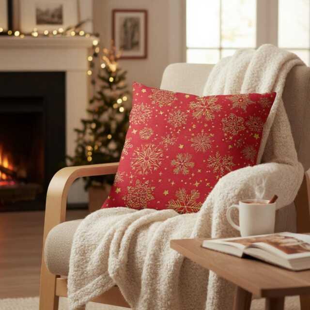 Christmas Snowflake Cushion Cover, Holiday Throw, 4 Colors - image 1