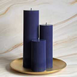Vanilla Sandalwood Tall Ribbed Scented Pillar Candles - Handmade Home Decor - thumbnail 4