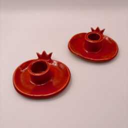 Handmade Red Stoneware Pomegranate Candle Holder, 9 ?? 8 cm - thumbnail 2