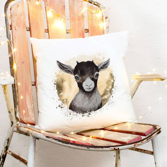 Pillow With Cute Goat Kid Billy Including Filling Decorative Pillow Printed Decoration Ks268 - image 1
