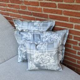 Outdoor/Oilcloth Cushion - Grey With Floral Vines - in Three Different Sizes - thumbnail 1