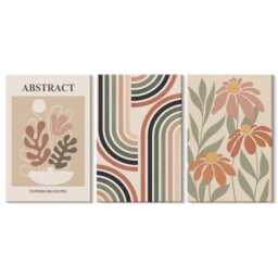 Set Of 3 Canvas Prints - Plants & Patterns in Pastel Colors, Orange Wall Art, Abstract Hanging Piece - thumbnail 1