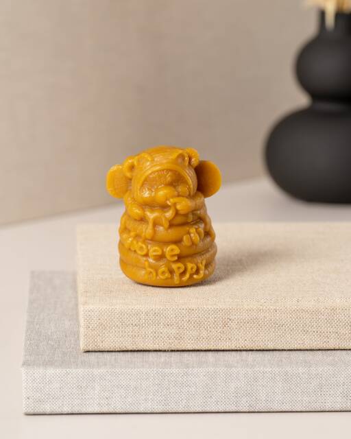 Christmas Beeswax Candle - Bee Happy Bear, Natural Holiday Decor - image 1