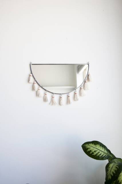 The Kiesa - Half Circle Mirror With Tassels Stained Glass Minimal Mirror Wall Decor - image 1