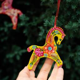 Horse Christmas Ornament, Hand-Painted Ornament, Fairy Pony Ornament Carved From Wood, Yellow Flower Tree Decoration - thumbnail 3