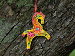 Horse Christmas Ornament, Hand-Painted Ornament, Fairy Pony Ornament Carved From Wood, Yellow Flower Tree Decoration - thumbnail 1