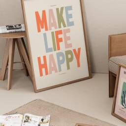 Happy Print Poster, Positive Quote Print, Bold Typography Make Life Typographic Art, Eclectic Cool Wall - thumbnail 2