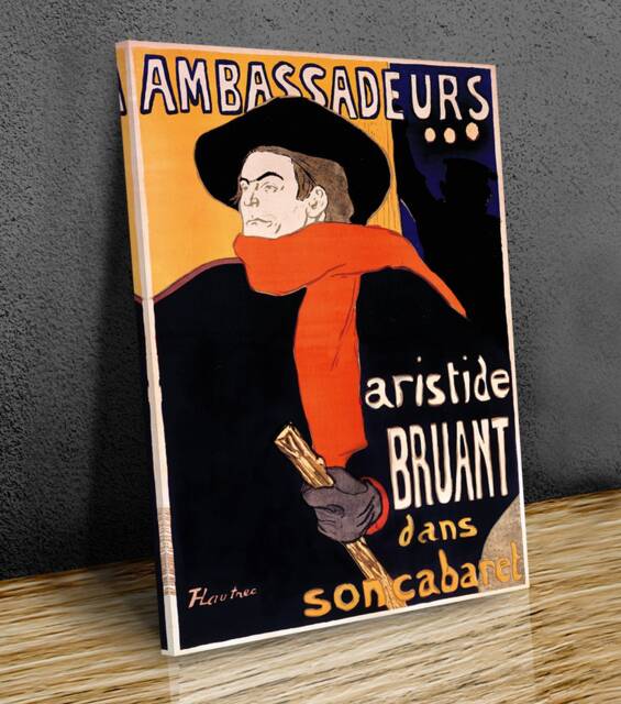Toulouse Lautrec, Ambassadeurs - Aristide Bruant, Wall Art, Hangins , Home Decor, Canvas Print Art Framed - image 1