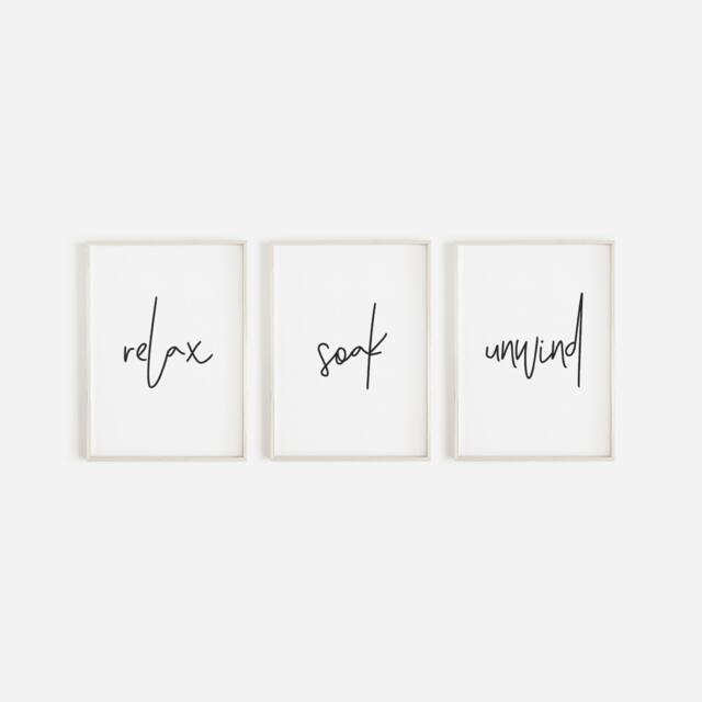 Bathroom Prints, Relax Soak Unwind, Set Of 3, Wall Art, Decor, Home & Unwind - image 1