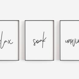 Bathroom Prints, Relax Soak Unwind, Set Of 3, Wall Art, Decor, Home & Unwind - thumbnail 3