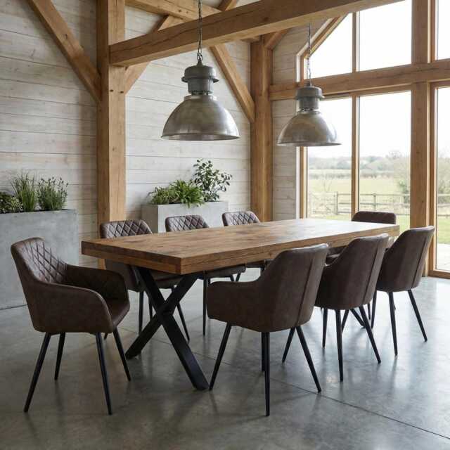 Grantham Xf Dining Table Natural Thick Rustic Wood Industrial Steel Legs Handmade Characteristic Of The Countryside - image 1