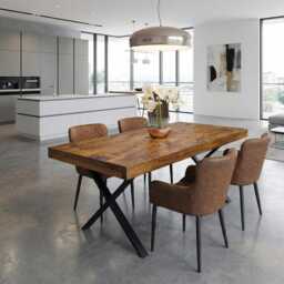 Grantham Xf Dining Table Natural Thick Rustic Wood Industrial Steel Legs Handmade Characteristic Of The Countryside - thumbnail 2