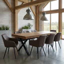 Grantham Xf Dining Table Natural Thick Rustic Wood Industrial Steel Legs Handmade Characteristic Of The Countryside - thumbnail 1