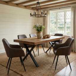 Grantham Xf Dining Table Natural Thick Rustic Wood Industrial Steel Legs Handmade Characteristic Of The Countryside - thumbnail 3