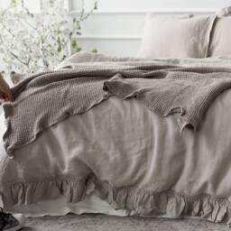 Natural Unbleached Linen Comforter Cover -Ruffled Luxurious Double/Queen/King Size Doona Cover - Ecru Duvet With Ruffles - thumbnail 3