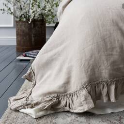 Natural Unbleached Linen Comforter Cover -Ruffled Luxurious Double/Queen/King Size Doona Cover - Ecru Duvet With Ruffles - thumbnail 2