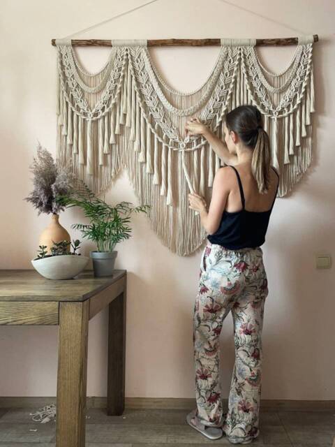 Macrame Wall Hanging, Tapestry Large Wedding Backdrop, On Driftwood, Woven Hangers - image 1
