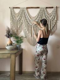Macrame Wall Hanging, Tapestry Large Wedding Backdrop, On Driftwood, Woven Hangers - thumbnail 1