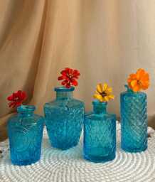 Turquoise Glass Bud Vases - Vintage-Inspired Mini Bottles - thumbnail 1