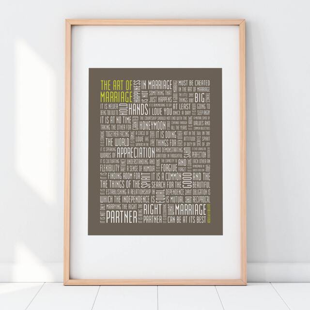 The Art Of Marriage Typography Print 8x10 Word Wedding Love Anniversary - image 1