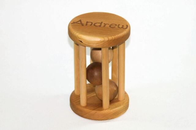 Personalized Wooden Baby Rattle Handmade Cherry & Maple Toy - image 1