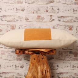 Ecru & Mustard Corduroy Lumbar Pillow Cover Geometric Boho Cushion - thumbnail 3