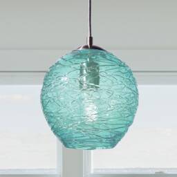 Teal Glass Pendant Light - Handblown Stella Globe - Artisan Kitchen & Living Room Lighting - thumbnail 3