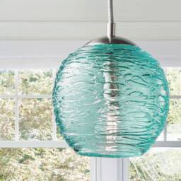 Teal Glass Pendant Light - Handblown Stella Globe - Artisan Kitchen & Living Room Lighting - thumbnail 2