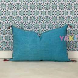 Yakiti-Blue Square Moroccan Pillows, Aka Cactus Silk Pillow, Decorative Pillows, Sabra Pillows, Moroccan Decor Designer Cactus - thumbnail 3