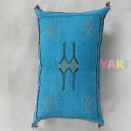 Yakiti-Blue Square Moroccan Pillows, Aka Cactus Silk Pillow, Decorative Pillows, Sabra Pillows, Moroccan Decor Designer Cactus - thumbnail 4