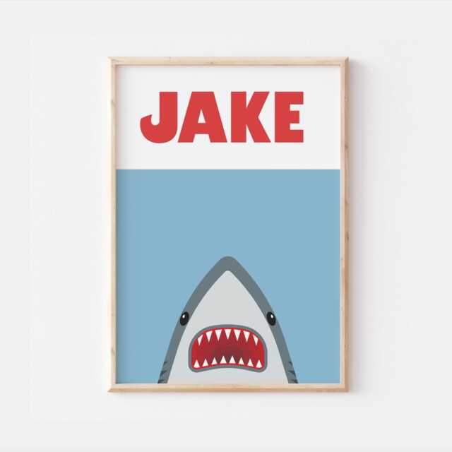 Personalised Jaws Name Print, Shark Bedroom Decor, Nursery Wall Art, Print Posters, Keep Sake - image 1