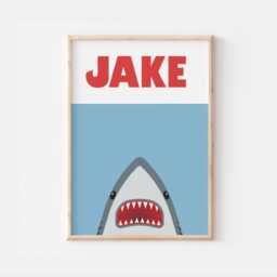 Personalised Jaws Name Print, Shark Bedroom Decor, Nursery Wall Art, Print Posters, Keep Sake - thumbnail 1