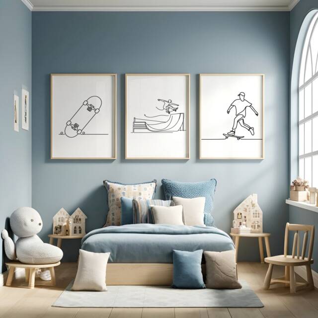 Minimal Skateboarding Posters - Set Of 3 Prints - Skateboard Wall Art Kids Room Decor Gift Artwork Boys Bedroom Gifts - image 1
