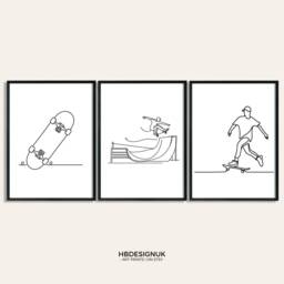 Minimal Skateboarding Posters - Set Of 3 Prints - Skateboard Wall Art Kids Room Decor Gift Artwork Boys Bedroom Gifts - thumbnail 2