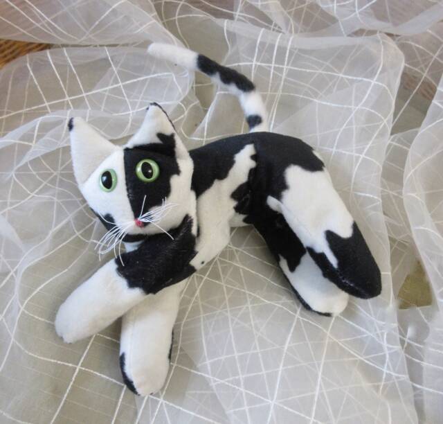 Black & White Stuffy Cat, Posable, Weighted - image 1