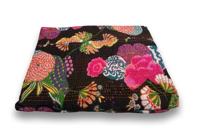"New Floral Pattern Purple Kantha Quilt, Decorative Bedspread, Blanket, Bedcover, Throw Perfect Bedspread For Your Bedroom 108""x90"