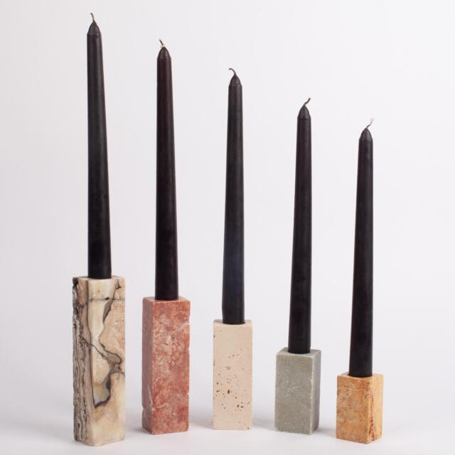 Natural Stone Candlestick Holder Travertine & Onyx, Matte Finish - image 1