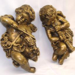 Musical Angels Cherubs Cupid Eros With Wings Pair Wall Plaques Home Decor Pair - thumbnail 2