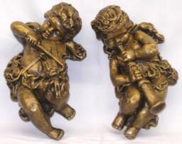 Musical Angels Cherubs Cupid Eros With Wings Pair Wall Plaques Home Decor Pair - thumbnail 1
