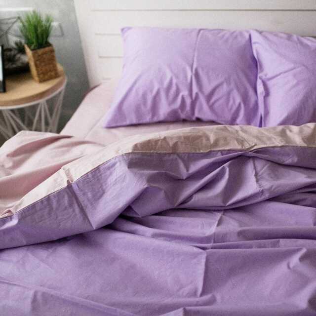 Cotton Duvet Cover Set in Lavender & Powder Pink. Double-Sided Cover + 2 Pillowcases. Twin Full Queen King Single Kingsingle Double - image 1