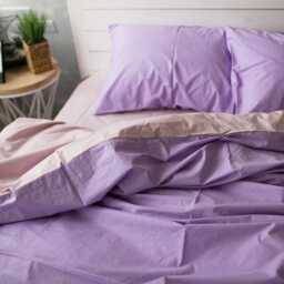 Cotton Duvet Cover Set in Lavender & Powder Pink. Double-Sided Cover + 2 Pillowcases. Twin Full Queen King Single Kingsingle Double - thumbnail 1