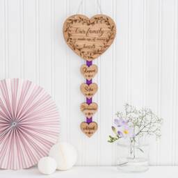Family Of Hearts Plaque, Mother's Day Gift For Mum, Engraved Wooden Heart Sign With Family Names, Rustic Personalised Wall Hanging - thumbnail 2