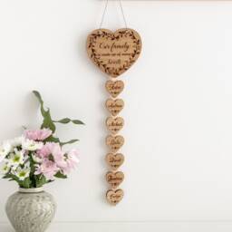 Family Of Hearts Plaque, Mother's Day Gift For Mum, Engraved Wooden Heart Sign With Family Names, Rustic Personalised Wall Hanging - thumbnail 3