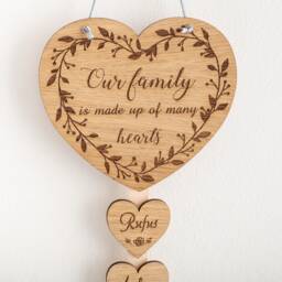 Family Of Hearts Plaque, Mother's Day Gift For Mum, Engraved Wooden Heart Sign With Family Names, Rustic Personalised Wall Hanging - thumbnail 1